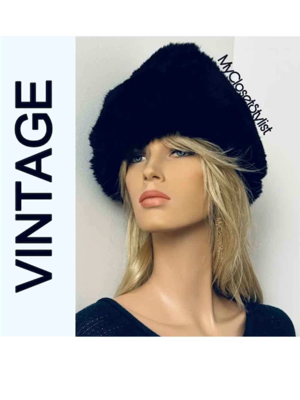 VTG Shearling Sheepskin THICK Fur Hat Sub-Zero Minus Winter Temperature Black OS